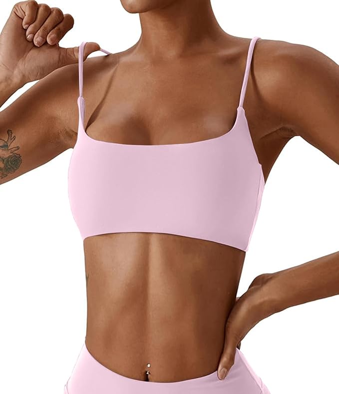 Comper Women's Sports Bras Wirefree Racerback Workout Bras Sexy Thin Straps Yoga Sport Bras with Removable Pads