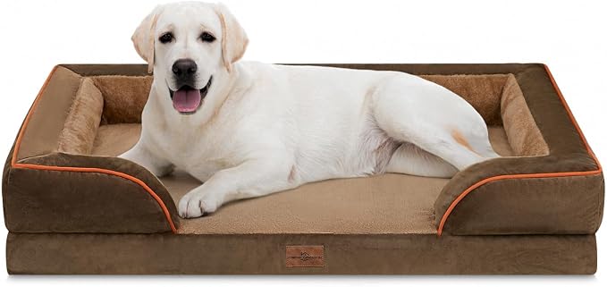 Comfort Expression Waterproof Orthopedic Dog Beds for Extra Large Dog | Supportive Egg Crate Foam XL Dog Bed with Removable Bolster, Dog Couch with Washable Cover & Non-Slip Bottom, 45x35 Inch