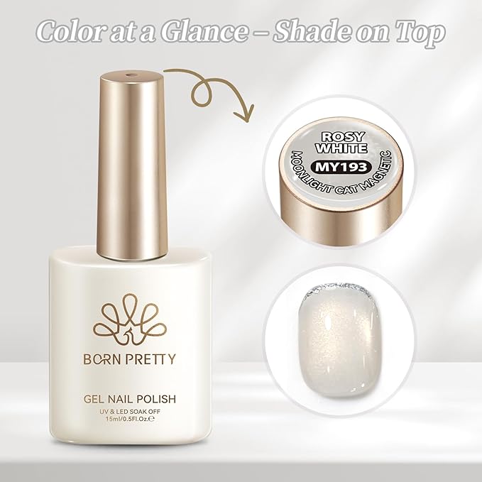 Born Pretty Rosy White Cat Magnetic Eye Gel Nail Polish,Spring Summer Moonlight White Cat Magnetic Gel Polish Magnetic Nail Polish for Nail Art Manicure Salon DIY at Home 15ML