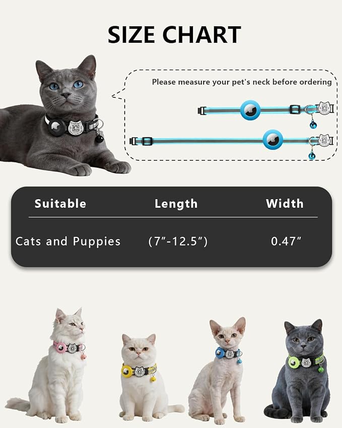 Cat Collar with AirTag Holder, QR Code Tag and Bell (Orange)