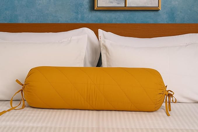 Saffron Quilted Bolster Pillow Cover (Mustard, 8" Diameter x24 Long (20 cm x 60 cm))
