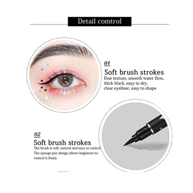 5Pcs Double-headed Liquid Eyeliner Stamp Pencil Set, Winged Eye-liner Pen, Long-lasting Black Tattoo Eye-liner delineador de ojos (Heart/Flower/Star/Butterfly/Cone) Shape Eye Liner Pencil for Women