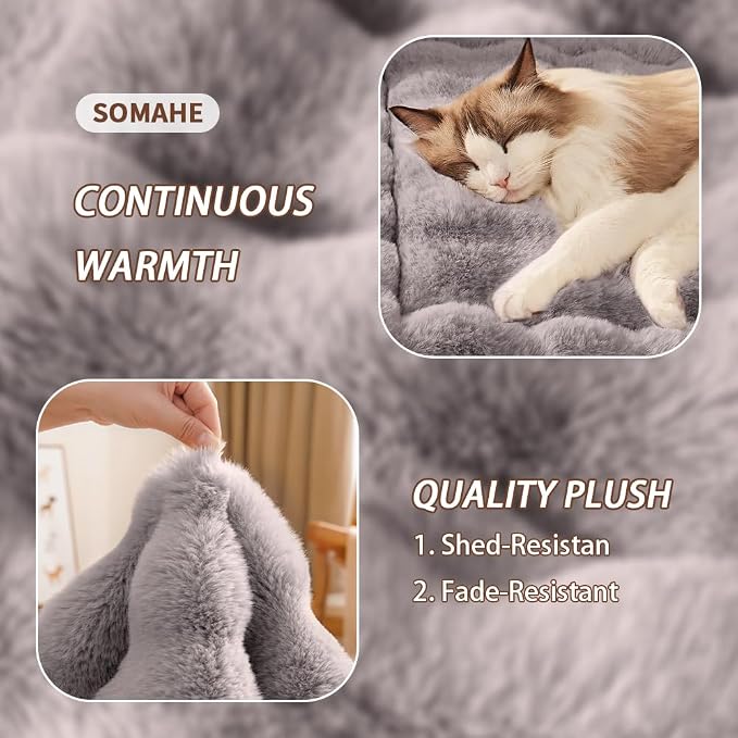 SOMAHE Soft Plush Cat Bed Mat, Machine Washable, Small 23x15 Dark Grey | Machine Washable + Non-Slip Paw Bottom: soft cat mat stays fluffy and steadier on floors, couches, and cat trees.