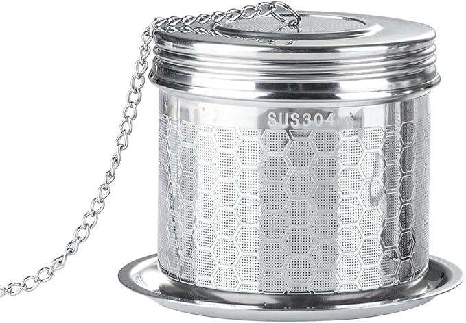 Tea Infuser Tea Strainer for Loose Tea, Stainless Steel Tea Ball with Chain Hook and Drip Tray, Extra Fine Mesh Tea Filter for Brew Tea, Spices & Seasonings (1Pack，2.95in）