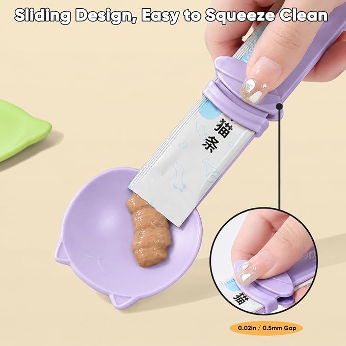 3 Pack Cat Treat Dispenser Spoon - Squeeze Cat Strip Feeder for Lickable Treats and Puree, Ergonomic Cat Treat Squeeze Spoon for Liquid Snacks & Wet Food, Mess-Free Pet Feeding Tool (Cat Round Style)