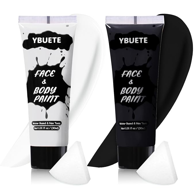 2Pcs Face Body Paint, Professional Paint for Halloween Cosplay Costume Party, Full-coverage Multi-Color Cream Makeup Body Paint for Adults Halloween Cosplay SFX Makeup Paint (White+Black)