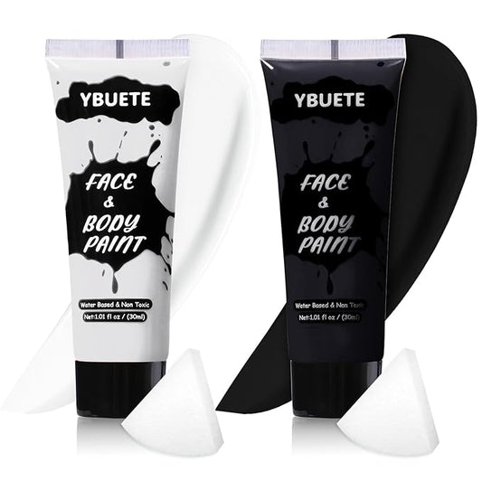 2Pcs Face Body Paint, Professional Paint for Halloween Cosplay Costume Party, Full-coverage Multi-Color Cream Makeup Body Paint for Adults Halloween Cosplay SFX Makeup Paint (White+Black)