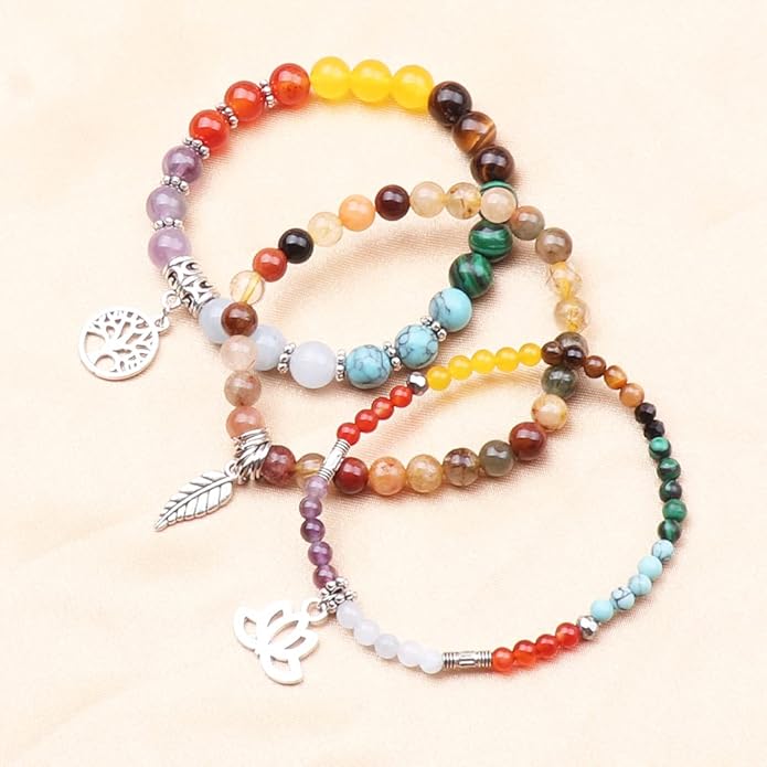 UEUC Tree of Life Yoga Healing Stone Bracelets,Multilayer Lotus Chakra Stone Reiki Bracelet Sets,Anxiety Crystal Natural Stone,for Women Stress Relief