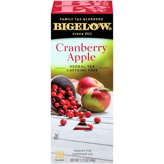 Bigelow Cranberry Apple Herbal Tea Bags 28-Count Box (Pack of 1) Cranberry Apple Hibiscus Flavored Herbal Tea Bags All Natural Non-GMO