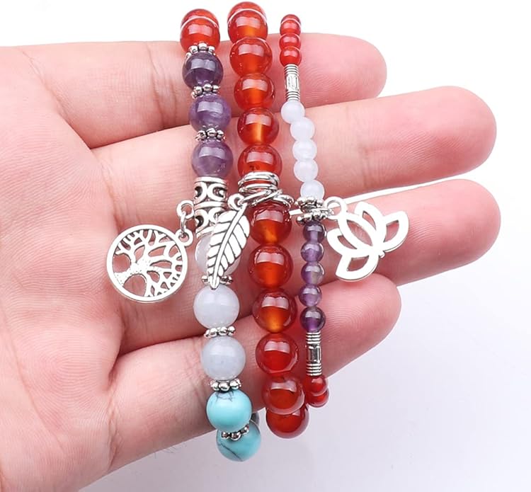 UEUC Tree of Life Yoga Healing Stone Bracelets,Multilayer Lotus Chakra Stone Reiki Bracelet Sets,Anxiety Crystal Natural Stone,for Women Stress Relief