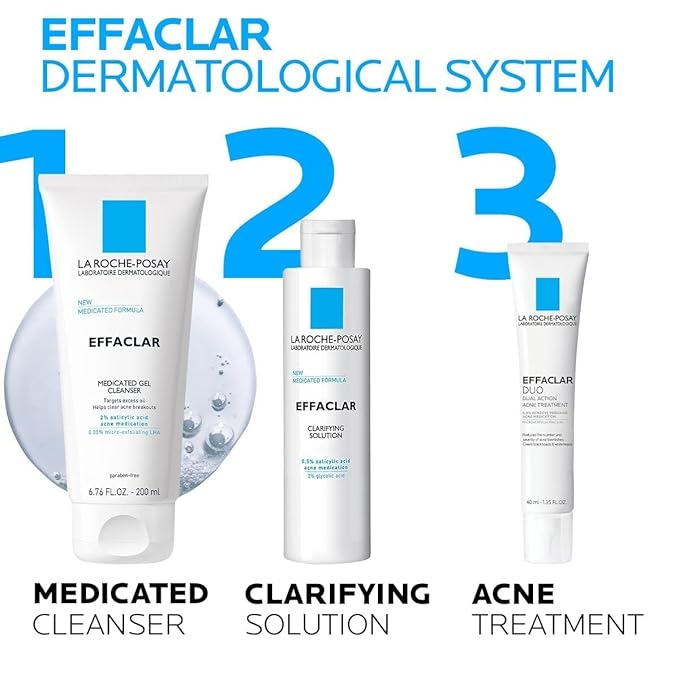 La Roche-Posay Effaclar Medicated Gel Cleanser,2% Salicylic Acid Cleanser + LHA + Glycerin,Foaming Acne Face Wash,Helps Clear & Prevent Acne Breakouts,Oil Free,Targets Excess Oil,(Pack of 2)