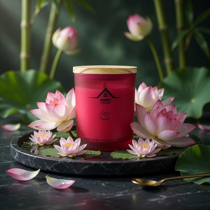 Exus Hand Crafted, Soy Wax, Wood Wick, Aromatic Candle. Non-Toxic (Lotus/Freedom)