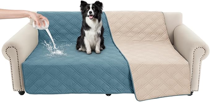 100% Waterproof Washable Dog Blanket，Gray Blue+Apricot， 68"x82" | ,7-Layer Reversible Couch Covers for Dogs Met for Sofa Furniture Car Camping