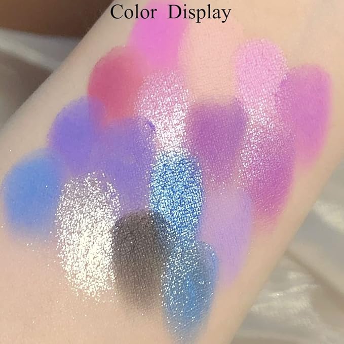 Purple & Blue Eyeshadow - 16 Color Glitter & Matte Eyeshadow Palette, Korean Eyeshadow Makeup Palette, Waterproof & Bright Colours