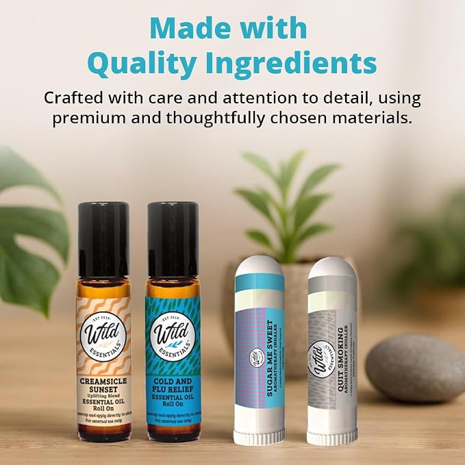 Quit Smoking Nasal Inhaler and Roll On Essential Oils, 2 Piece Set, Stop Smoking Aid, Helps Relieve Cravings, Soothes Lungs, All Natural