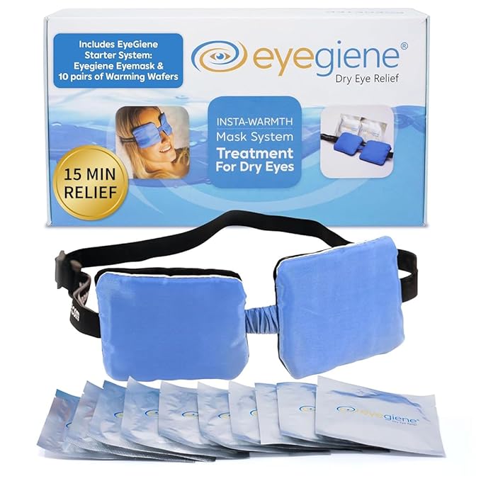 EyeGiene Insta-Warmth System Eye Mask with 10 Pairs of Warming Wafers, Heated Dry Eye Mask, Multi-Use Heat Treatment for Dryness, Fatigue, Styes, Blepharitis, Medical Device, Travel Accessories