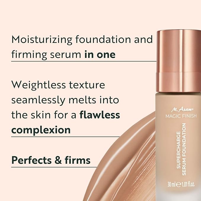 M. Asam MAGIC FINISH Supercharge Serum Foundation Creamy Nude (1.01 Fl Oz) - Moisturizing Make Up & Firming Face Serum In One, Anti-aging CC Cream With Optimal Coverage & Hyaluronic Acid