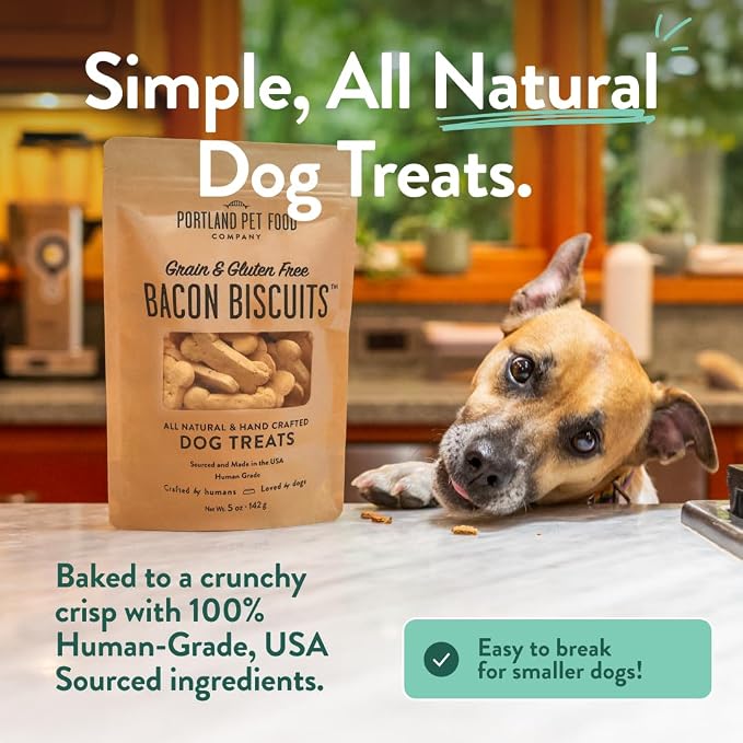 Portland Pet Food Bacon Dog Treats - Healthy, Grain-Free Biscuits, 3 Pack | Human-Grade, Limited Ingredient, Natural Low Calorie Training Treats for Small & Large Dogs, Puppy to Senior, Made in USA