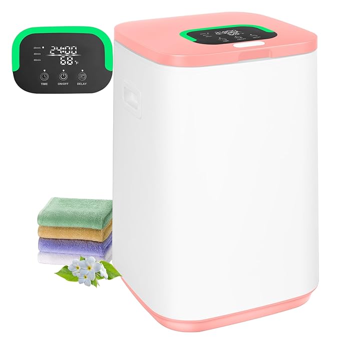 Towel Warmer for Bathroom, 23L Large Towel Warmers, Heated Towel Warmer Bucket with LED Display, 3 Heating Modes, 20/40/60 Min, Auto Shut Off, Child Lock, for Spa, Pink