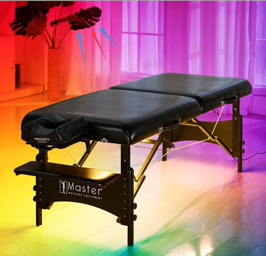 Master Massage 30" Galaxy Pro Portable Massage Table Package in Black with Aurora Multicolor Atmosphere Ambient Lighting System