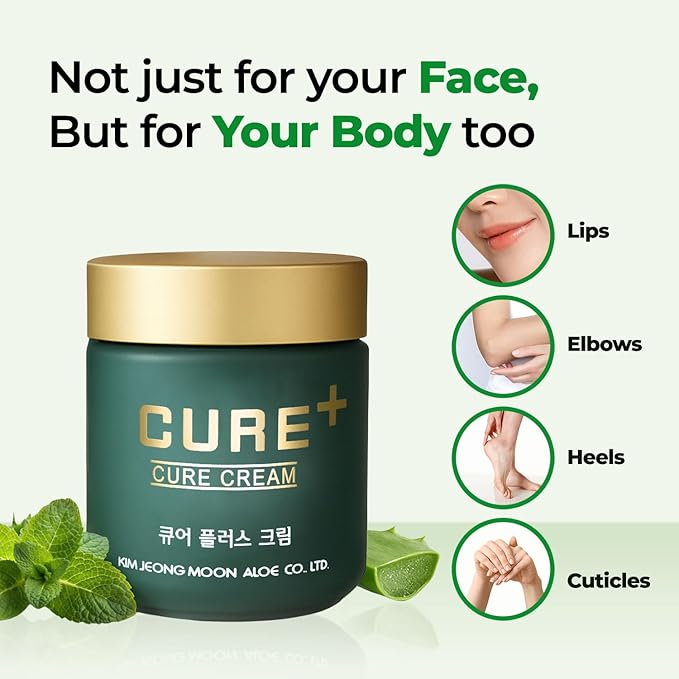 CURE Aloe Arborescens Ointment Balm, Deep Moisture Korean Body Cream for Cracked Heels, Elbows & Dry Skin, with Peppermint Oil, 2.82 fl oz.