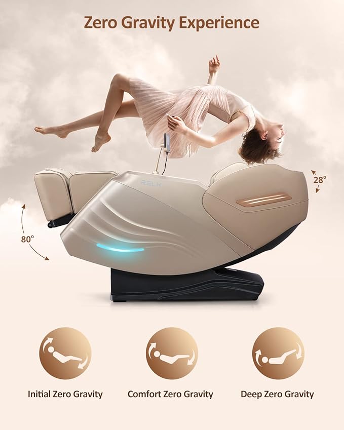 RELX 2025 Massage Chair Full Body, 15 Modes Zero Gravity SL-Track Shiatsu Massage Chair Built-in Heat System, Airbag Massage with Body Scan, Deep Yoga Stretch, Calfrest Extension and AI Control(Cream)