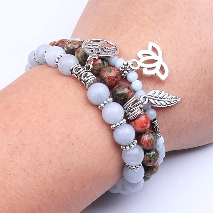 UEUC Tree of Life Yoga Healing Stone Bracelets,Multilayer Lotus Chakra Stone Reiki Bracelet Sets,Anxiety Crystal Natural Stone,for Women Stress Relief