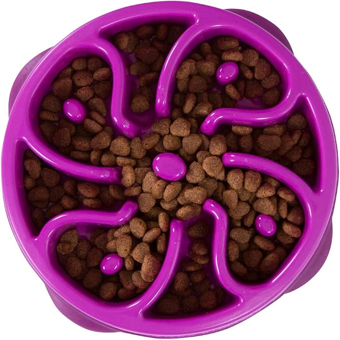 Outward Hound Fun Feeder Slo Bowl (Medium/Mini, Purple) and Outward Hound Nina Ottosson Dog Brick Interactive Treat Puzzle Dog Toy