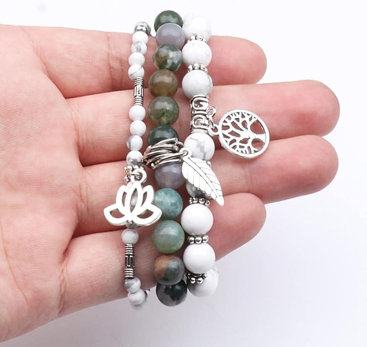 UEUC Tree of Life Yoga Healing Stone Bracelets,Multilayer Lotus Chakra Stone Reiki Bracelet Sets,Anxiety Crystal Natural Stone,for Women Stress Relief