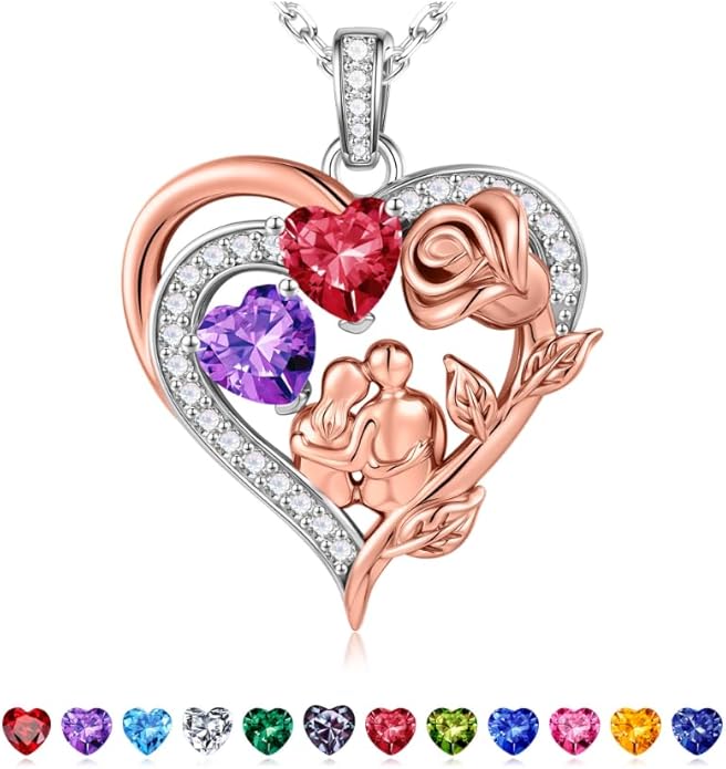 Iefil Valentines Day Gifts for Her - 925 Sterling Silver Birthstone Necklace for Women, Anniversary Birthday Gifts for Wife Girlfriend Mom