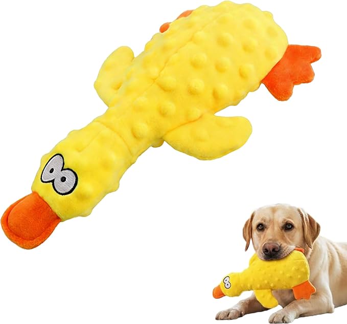 Indestructible Dog Toy for Aggressive Chewers, Durable Stuffed Squeaky Dog Toys for Small Medium Large Dogs, Interactive Chew Teething Puppy Toy for Indoor Outdoor Play (Yellow)