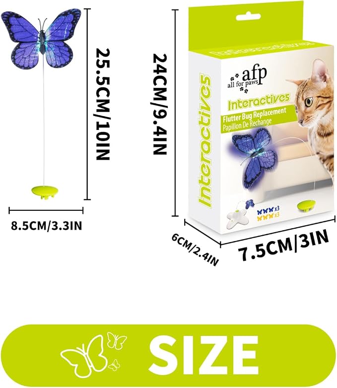 ALL FOR PAWS 6-Pack Butterfly Refills for Interactive Cat Toy, Replacement Butterflies for Automatic Cat Spinner Toy, Durable Self-Play Butterfly Flutter Accessories for Indoor Cats & Kittens