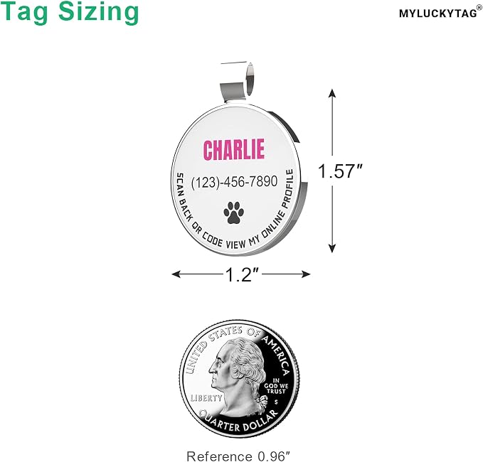 MYLUCKYTAG Personalized QR Code Pet ID | Dog & Cat Collar Tag | Online Profile with Instant Scanned Location Alert Email