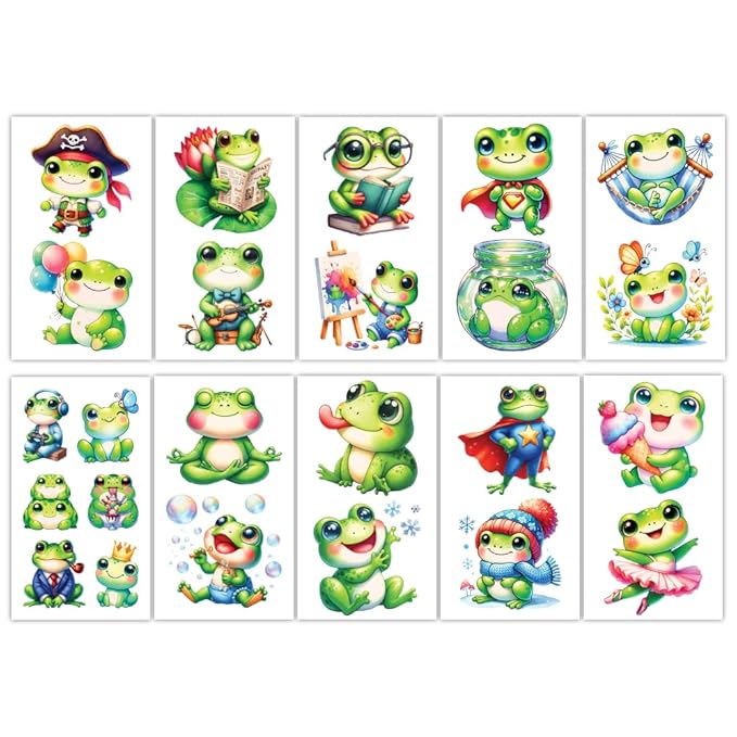 Temporary Tattoos Party Supplies - set 30 Sheets Tattoos (Frogs)