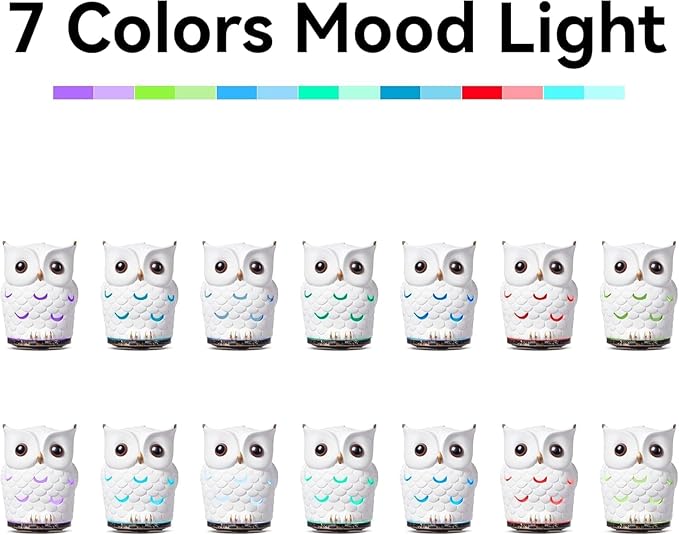 Alieye Ceramic Essential Oil Diffuser, 200ML Handcrafted Ceramic Owl Ultrasonic Cool Mist Aromatherapy Humidifier with 7 Colors LED Waterless Auto Shut Off for Home Office Yoga, Gifts for Mom, White