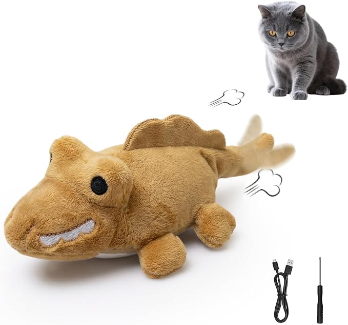 Interactive Cat Toys for Indoor Cats – Auto Moving Alligator with 360° Random Movement & Tail Wagging, Rechargeable Cat Exercise Toy with Catnip, Self-Play Fun for Bored Adult Cats-Brown