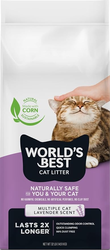 World's Best Cat Litter, Lavender Scented, Long-Lasting Odor Control, 32 lb