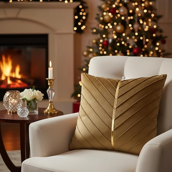 Velvet Throw Pillow Covers 18x18 inch Pack of 2 Gold Decor Brown | Soft Solid Pillow Covers,Modern Luxury Home Decor,for Couch Chair Sofa Bedroom Livingroom,Hidden Zipper,Ideal Gift,Easy Care