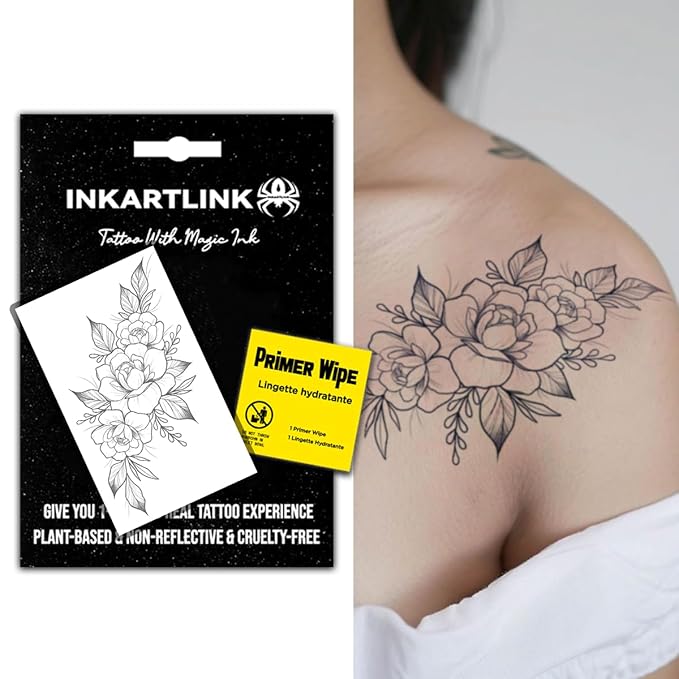 INKARTLINK Semi Permanent Tattoo, Temporary Tattoo, Beautiful and Realistic Design, Fun Tattoo Experience, Cruelty-free, Non-reflective, Waterproof (Flower 11)