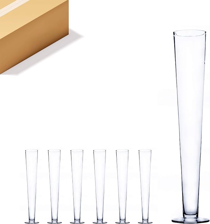 WGV Trumpet Glass Vase Bulk, Open 4", Height 23.5", (Multiple Sizes Choices) Clear Tall Pilsner Floral Planter Container Centerpiece, Wedding Event Home Decor, 6 Pieces (VTV0424)