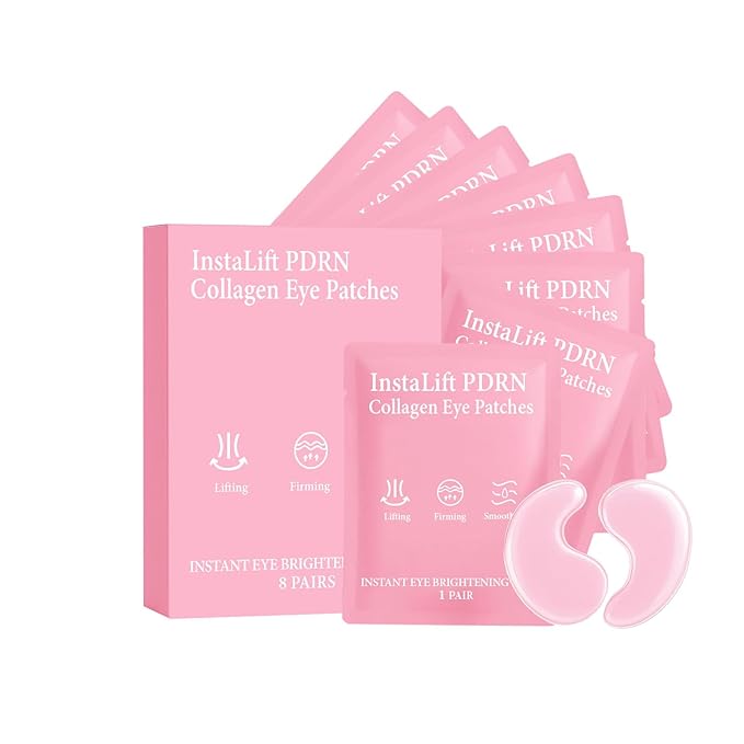 Serene Eye Patches with PDRN Collagen, Instant Anti-Wrinkle Eye Mask for Dark Circles & Puffy Eyes, Hydrating Under Eye Patches with Hyaluronic Acid, Instalift Treatment, 8 Pairs