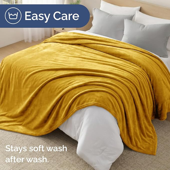 Fleece Blanket Throw XL Size - Ultra-Soft Flannel Fleece Blanket - Gold | Soft, Warm, Outdoor Picnic Blanket for Camping, Travel, Lightweight, Cozy, Anti-Static, Home Decor Gifts for Men & Women