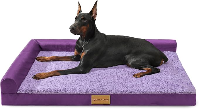 Patas Lague Orthopedic Large Dog Bed Washable Pet Sofa Bed 56''X40''Purple | 2-Sided Bolster Egg-Crate Foam Dog Couch Large Sized Dogs, Waterproof Removable Washable Cover, Nonskid Bottom Pet Crate Mat