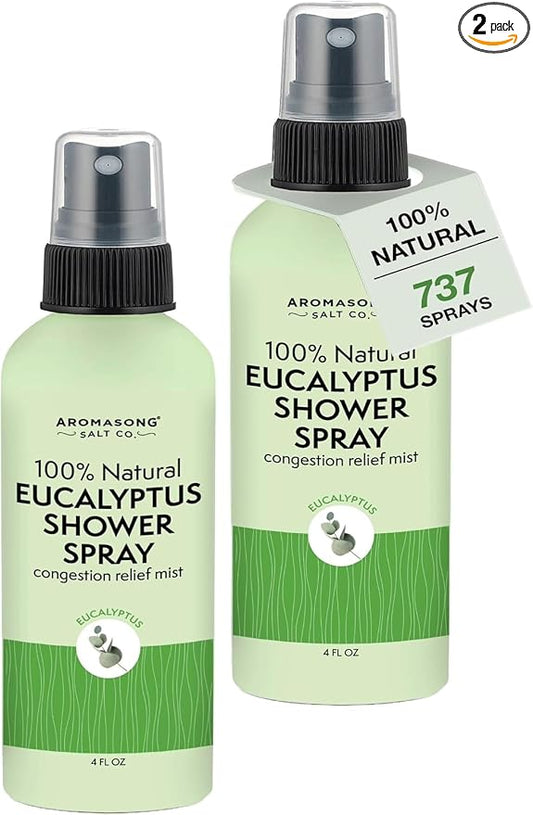 Aromasong Eucalyptus Shower Spray Aromatherapy (Pack of 2) – 100% Natural Eucalyptus Essential Oil Mist for Shower – Made in USA – Sinus Relief & Spa-Like Steam, 4 fl oz