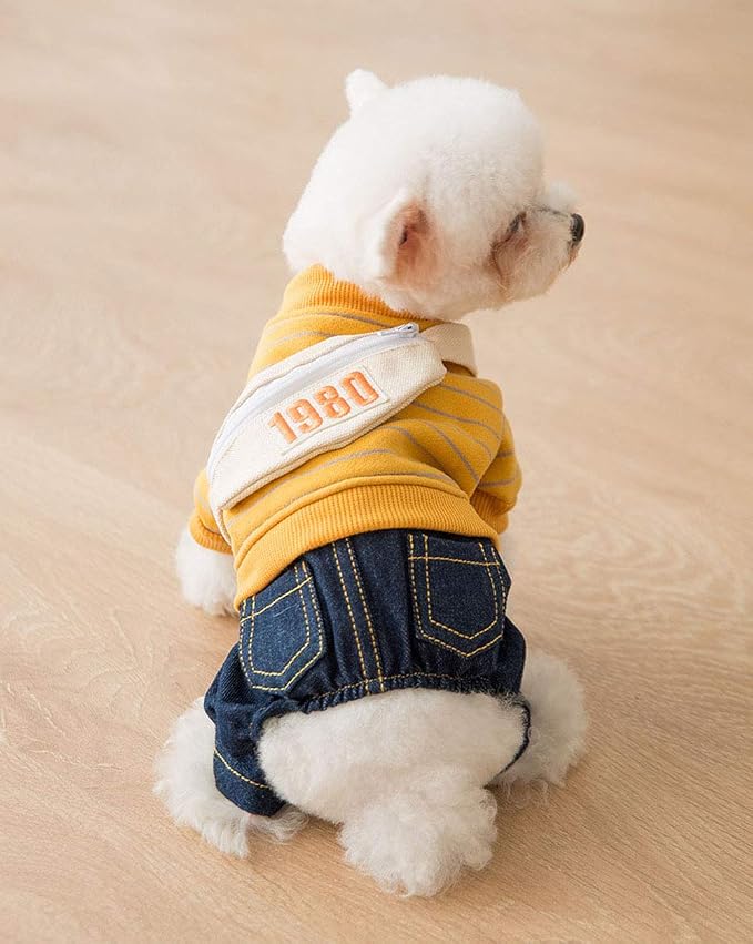 Dog Denim Clothes Pet Adorable Sweatshirt & Jeans Outfits for Medium Small Dogs Puppy Jumpsuit Cat Pants