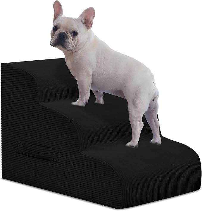 Mesa Lemon 3 Step Dog Stairs Pet Ramp for High Beds, Sofas and Cars | High Density Foam, Non-Slip Bottom, Removable Washable Cover, Portable Handle, Holds Up to 50 lbs, 16 Inch Height