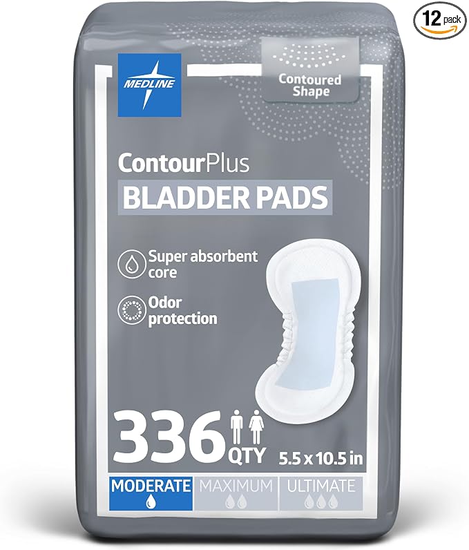 ContourPlus Bladder Control Incontinence Pads, 5.5" x 10.5", 336 Count | Discreet Contoured Pads With Super Absorbent Core Odor Control Breathable Cloth Like Cover And Leak Guard Leg Gathers