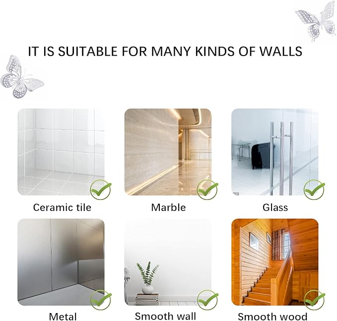 SAOROPEB 3D Butterfly Wall Decor, 48 Pcs 4 Styles 3 Sizes, Removable Metallic Wall Sticker Room Mural Decals for Kids Bedroom Nursery Classroom Party Decoration Wedding Decor DIY Gift (Sliver) | 4 Styles 3 Sizes, Removable Metallic Wall Sticker Mural D...