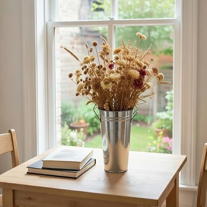 Hosley Set of 3 Galvanized French Bucket Vase with Handles 5" W x 9" H Ideal for Farmhouse Dried Floral Arrangements at Home for Weddings Gifts Spa and Aromatherapy Settings O5