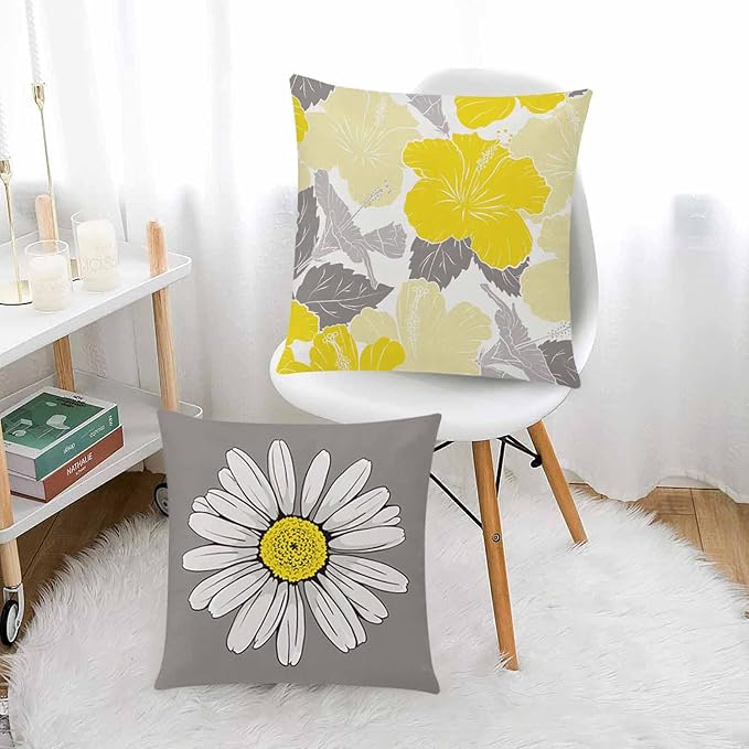 Yellow Throw Pillow Covers 20x20 Set of 6, Large Daisy Floral Home Decor | decorative daisy dahlia, Botanical floral, Large Throw Pillow Size, Breathable Linen, summer Decor Couch Sofa Living Room